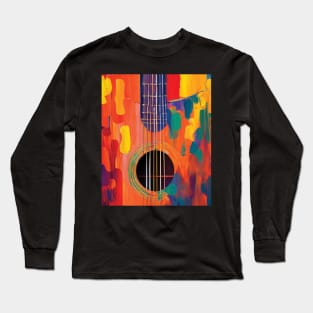 Acoustic Guitar Portrait Modern Oil Painting Style Digital Art Long Sleeve T-Shirt